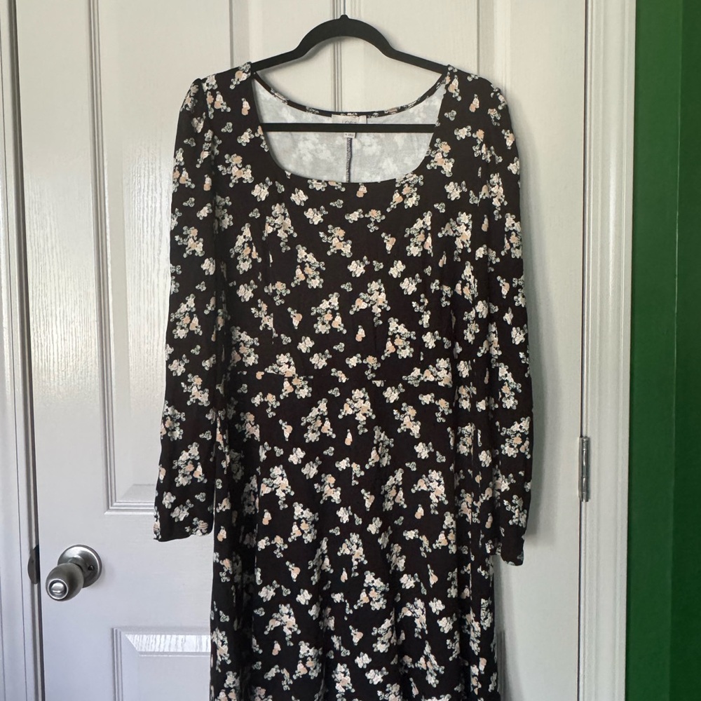 LOFT Black Floral Long Sleeve Dress